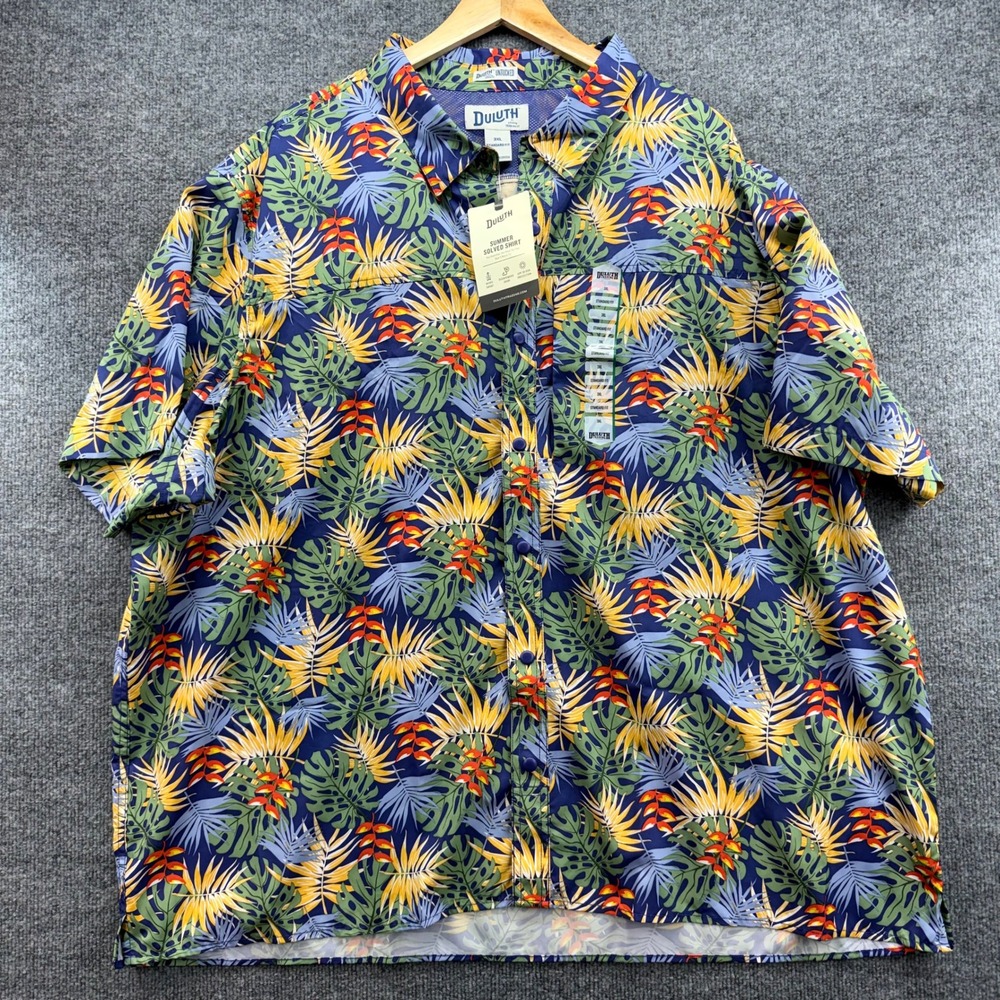 Duluth Summer Solved Shirt Men's 3XL‎ Hawaiian Floral Print Short Sleeve
